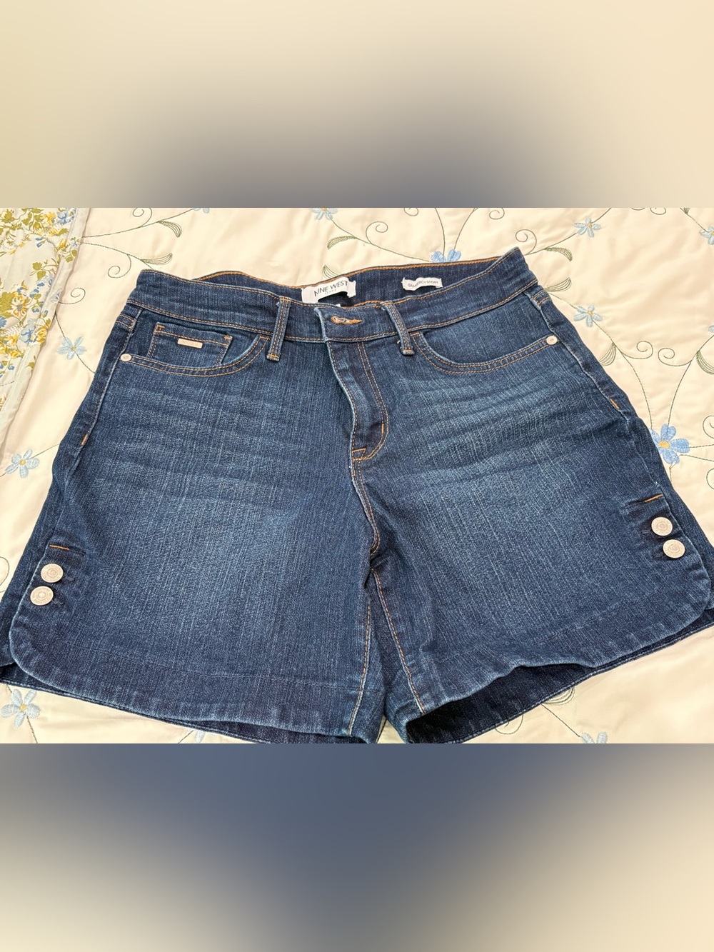 Nine West Women's Blue Denim Shorts with Side Button Detail